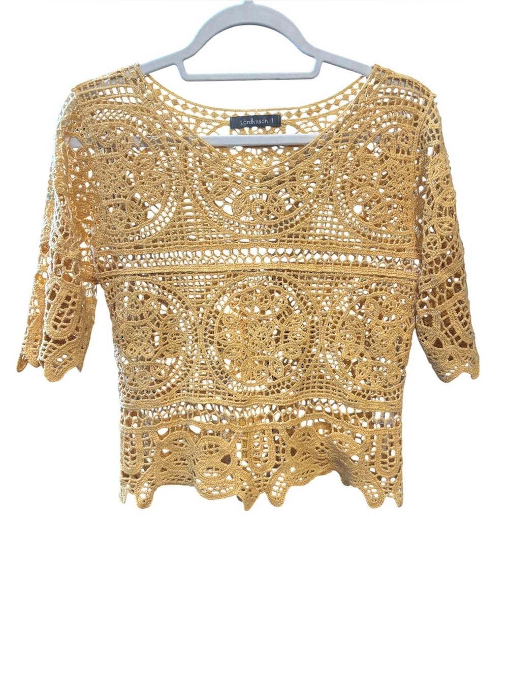 Lordkitsch Mustard cream Crochet Lace Crop Top Size 1 Boho Festival
